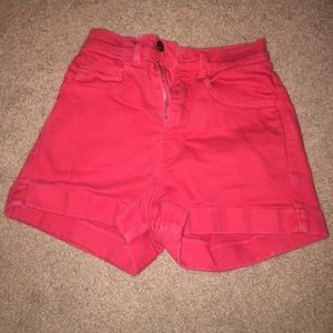 Red High-waisted Jean Shorts